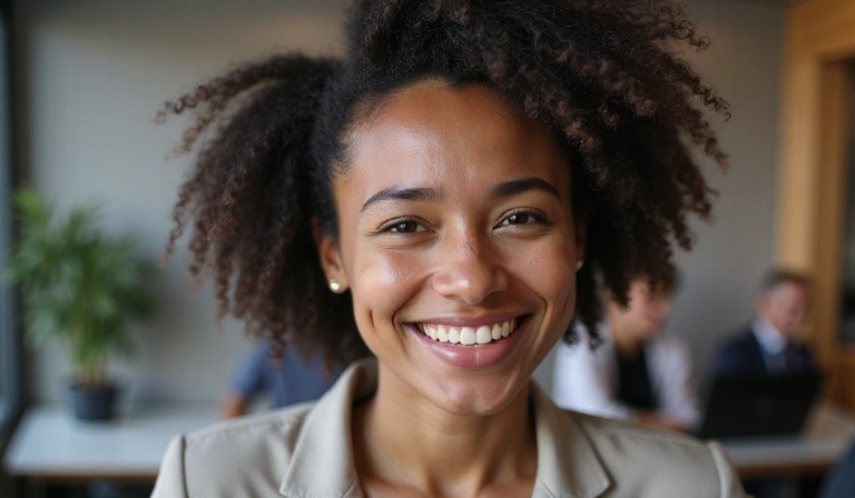 Happy client smiling, symbolizing satisfaction