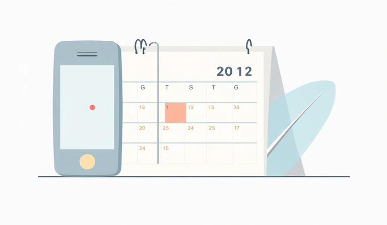 Illustration of a calendar with a highlighted date and a notification icon, signifying updates and changes.